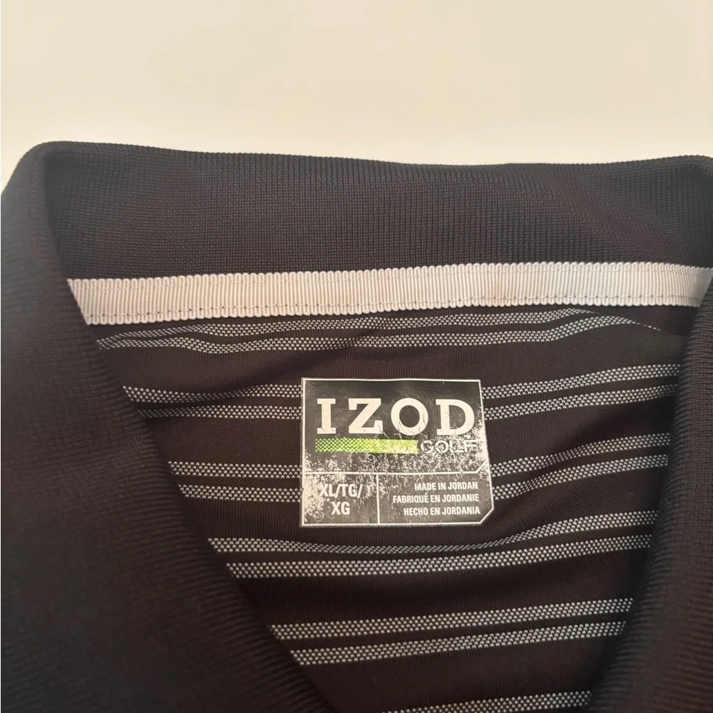 IZOD Golf Polo Shirt XL Black Gray Stripe Performance Stretch Short Sleeve